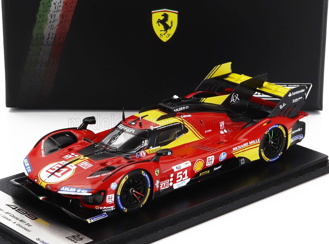 LOOKSMART - 1/43 - FERRARI - 499P 3.0L TURBO V6 TEAM FERRARI AF CORSE N 51 3rd 24h LE MANS 2024 ALESSANDRO PIER GUIDI - JAMES CALADO - ANTONIO GIOVINAZZI - RED YELLOW BLACK