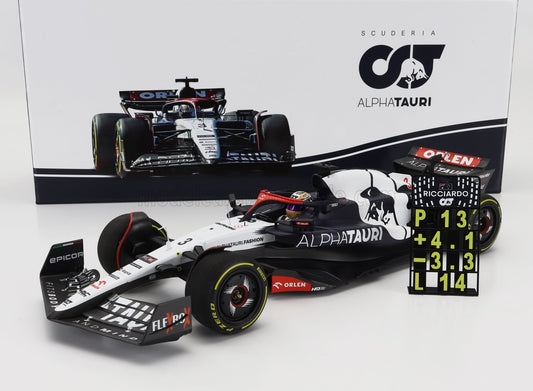 MINICHAMPS - 1/18 - ALPHA TAURI - F1 AT04 TEAM ALPHA TAURI N 3 HUNGARIAN GP WITH PIT BOARD 2023 DANIEL RICCIARDO - BLUE WHITE