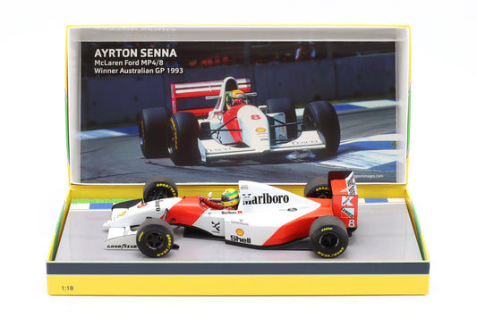 MINICHAMPS - 1/18 - McLAREN - F1 FORD MP4/8 V8 TEAM MARLBORO N 8 WINNER AUSTRALIAN ADELAIDE GP 1993 AYRTON SENNA - WHITE RED