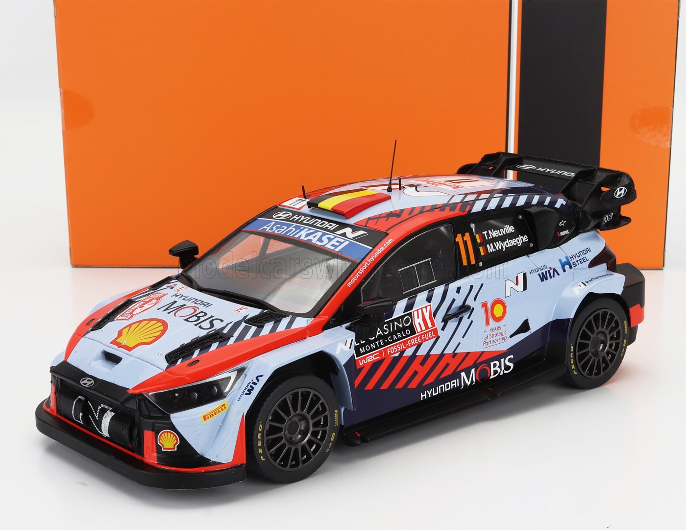 IXO-MODELS - 1/18 - HYUNDAI - i20 N RALLY1 TEAM SHELL MOBIS WRT N 11 WINNER RALLY MONTECARLO 2024 THIERRY NEUVILLE - MARTIJN WYDAEGHE - 2 TONE BLUE RED