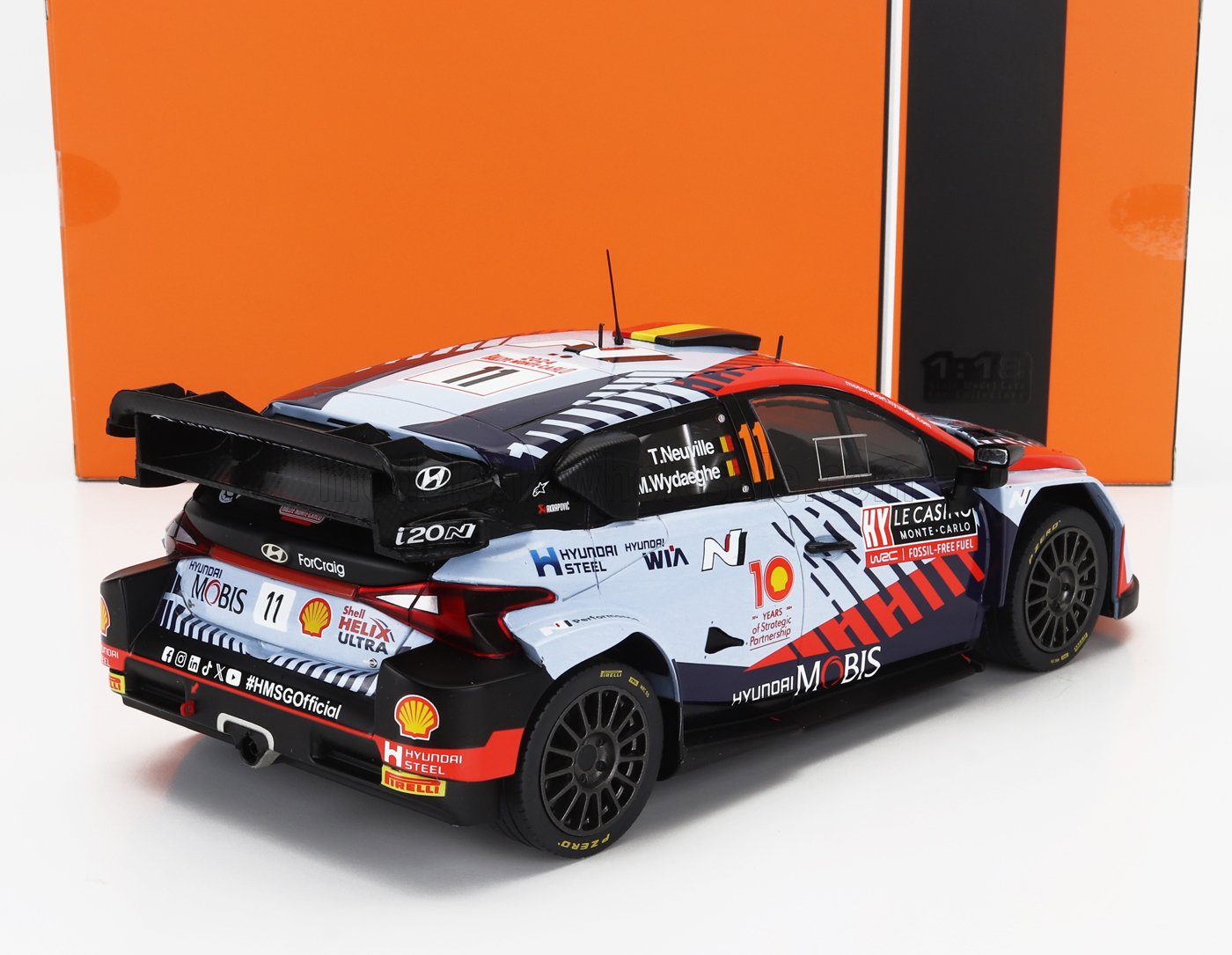 IXO-MODELS - 1/18 - HYUNDAI - i20 N RALLY1 TEAM SHELL MOBIS WRT N 11 WINNER RALLY MONTECARLO 2024 THIERRY NEUVILLE - MARTIJN WYDAEGHE - 2 TONE BLUE RED