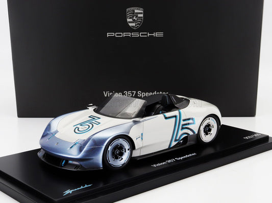 SPARK-MODEL - 1/18 - PORSCHE - VISION 357 SPEEDSTER 2023 - 75th ANNIVERSARY PORSCHE SPORTS CAR 1948-2023 - CON VETRINA - WITH SHOWCASE - WHITE GREY MET