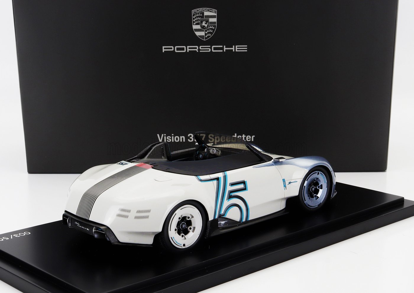 SPARK-MODEL - 1/18 - PORSCHE - VISION 357 SPEEDSTER 2023 - 75th ANNIVERSARY PORSCHE SPORTS CAR 1948-2023 - CON VETRINA - WITH SHOWCASE - WHITE GREY MET