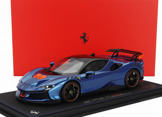 BBR-MODELS - 1/18 - FERRARI - SF90 XX STRADALE 2024 - CON VETRINA - WITH SHOWCASE - BLU ELETTRICO - BLUE MET ORANGE BLACK