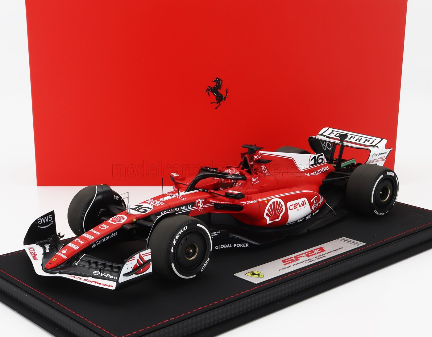 BBR-MODELS - 1/18 - FERRARI - F1 SF-23 TEAM SCUDERIA FERRARI N 16 2nd LAS VEGAS USA GP 2023 CHARLES LECLERC - CON VETRINA - WITH SHOWCASE - RED WHITE BLACK