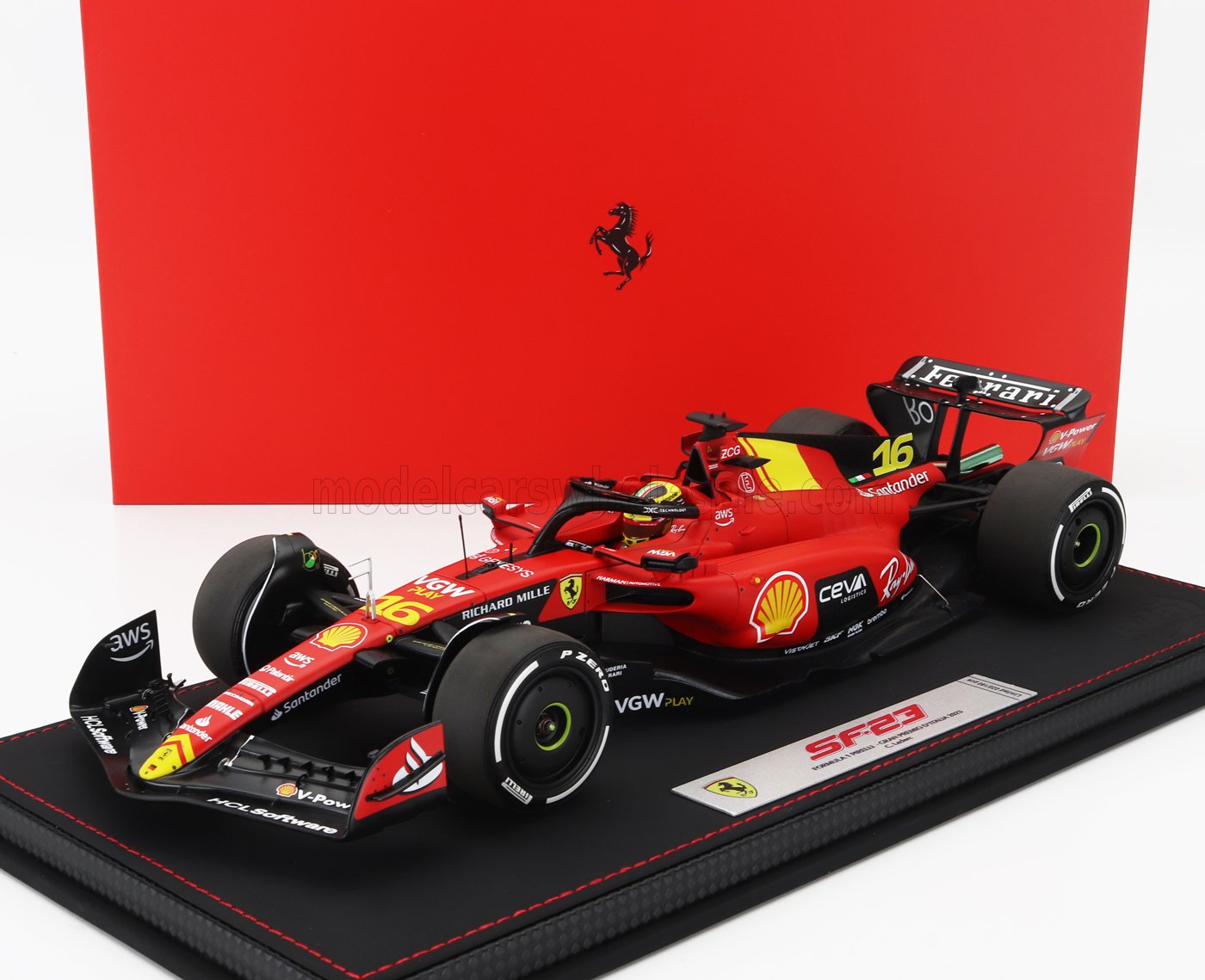 BBR-MODELS - 1/18 - FERRARI - F1 SF-23 TEAM SCUDERIA FERRARI N 16 4th MONZA ITALY GP 2023 CHARLES LECLERC - CON VETRINA - WITH SHOWCASE - RED BLACK YELLOW