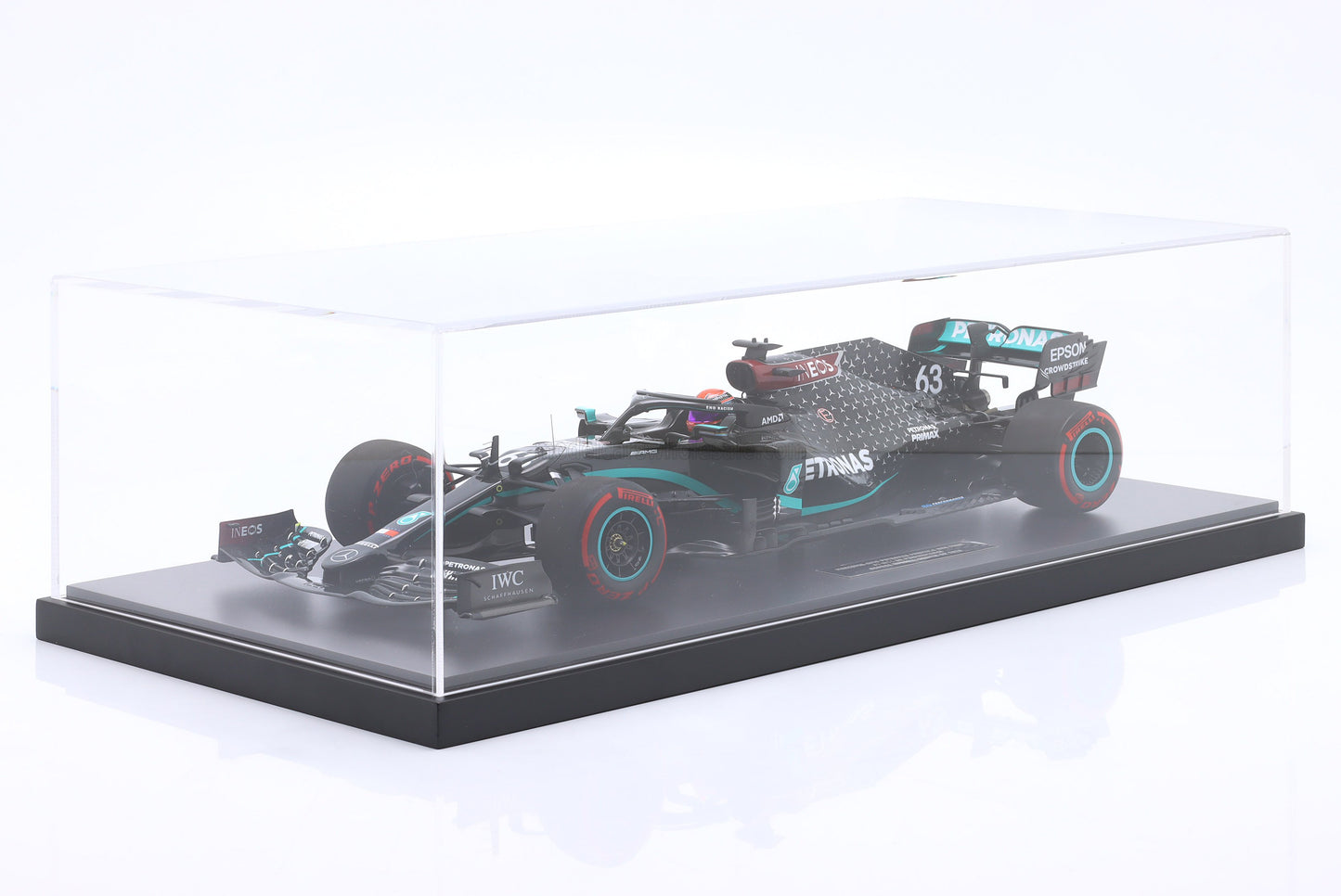 MINICHAMPS - 1/12 - MERCEDES BENZ - F1 W11 EQ PERFORMANCE TEAM AMG PETRONAS MOTORSPORT N 63 SAKHIR GP 2020 GEORGE RUSSELL - CON VETRINA - WITH SHOWCASE - BLACK GREEN