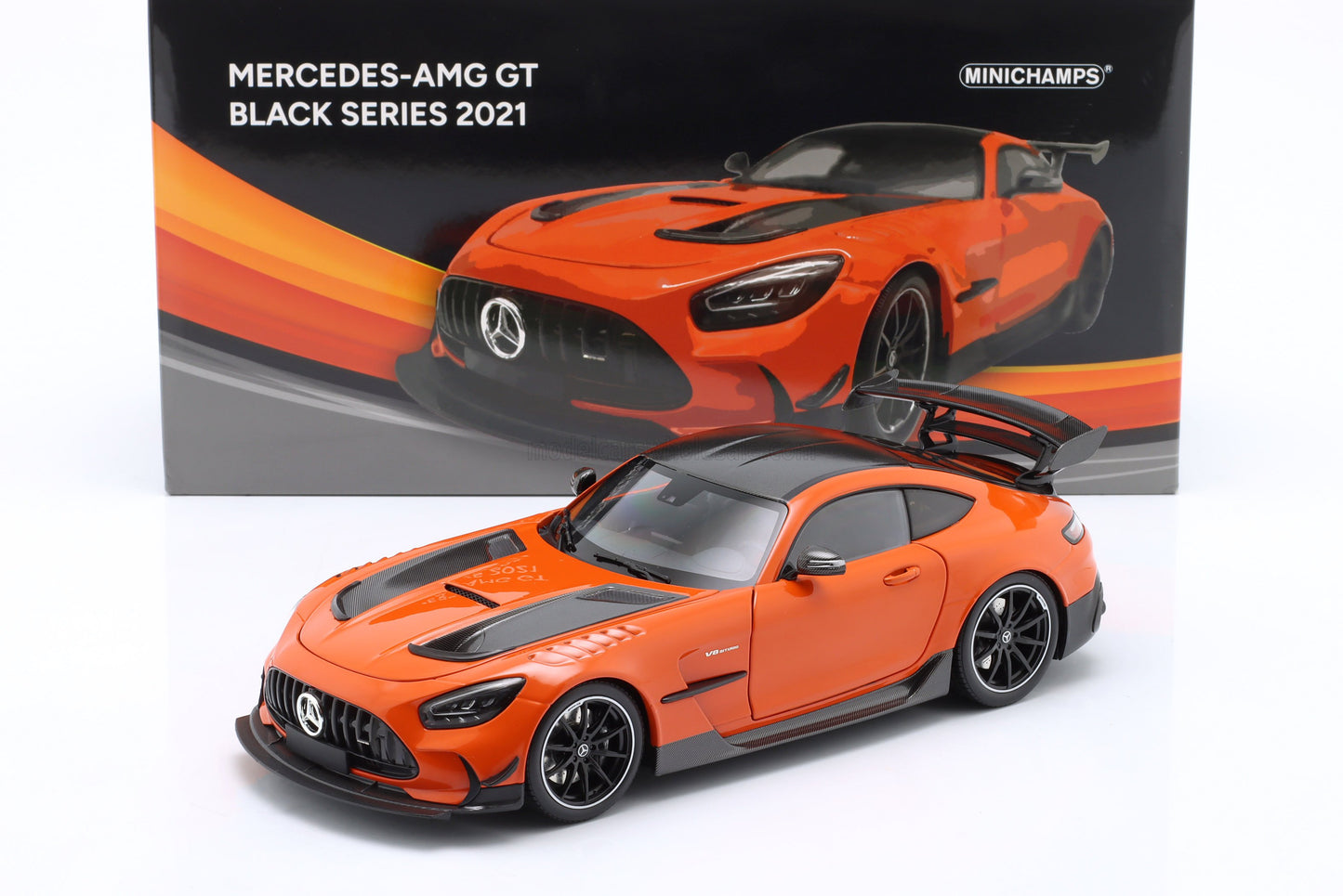 MINICHAMPS - 1/18 - MERCEDES BENZ - AMG GT V8 BLACK SERIES 2021 - ORANGE BLACK