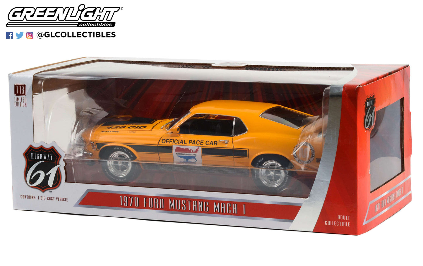 1970 Ford Mustang Mach 1 - Michigan International Speedway Official Pace Car 1/18 1/18 modellino da collezione 169 lacasadelmodellismo