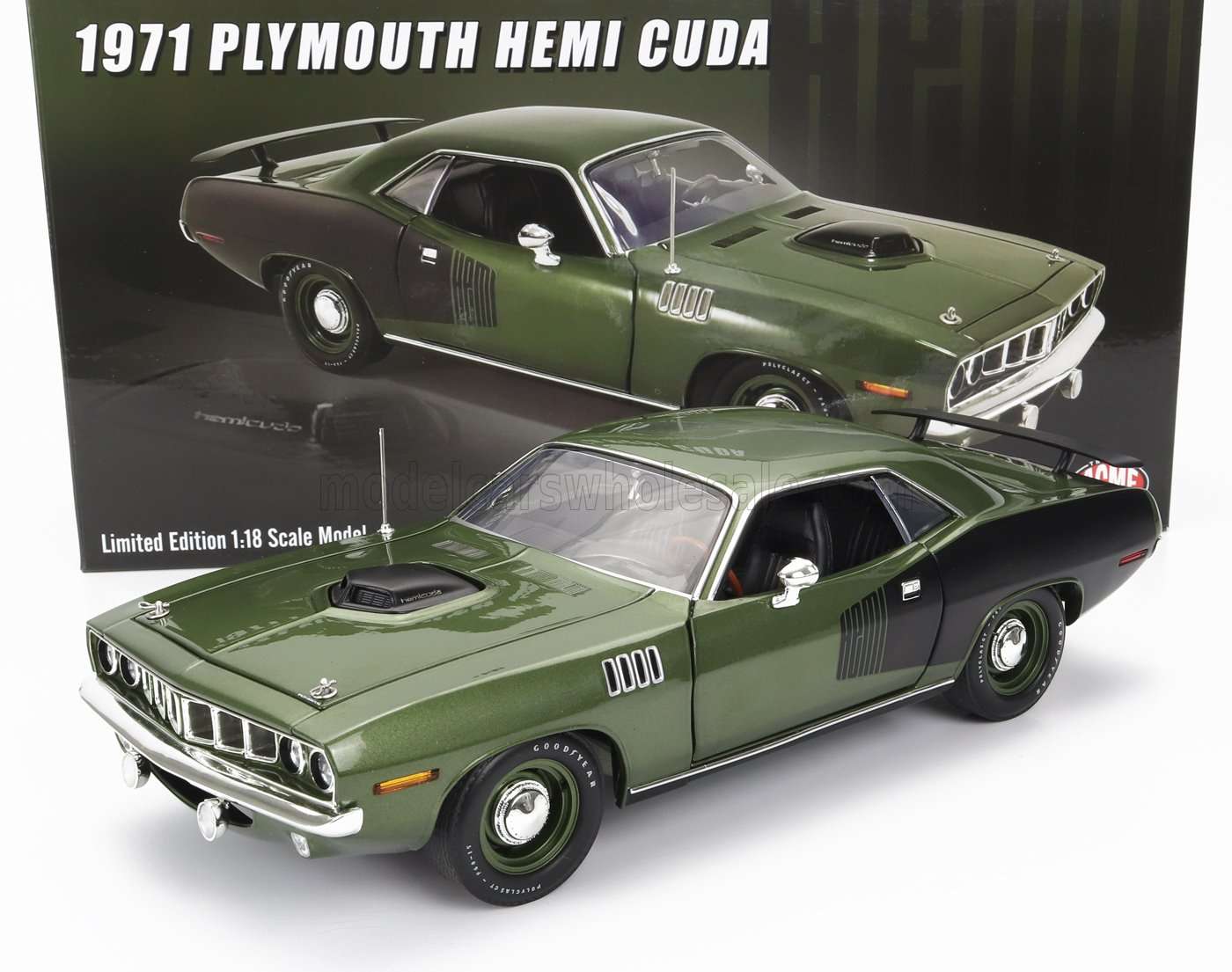 ACME-MODELS - 1/18 - PLYMOUTH - CUDA HEMI COUPE 1971 - GREEN BLACK 1/18 modellino da collezione 154 lacasadelmodellismo