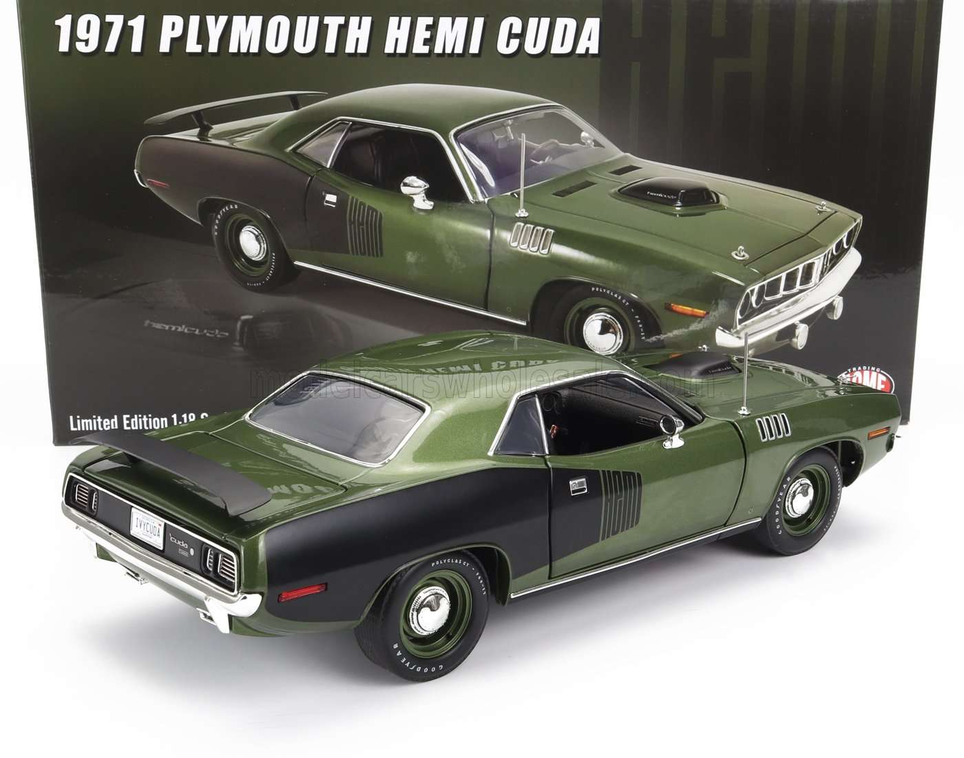 ACME-MODELS - 1/18 - PLYMOUTH - CUDA HEMI COUPE 1971 - GREEN BLACK 1/18 modellino da collezione 154 lacasadelmodellismo