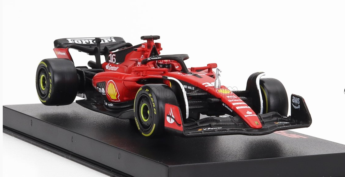 BURAGO - 1/43 - FERRARI - F1 SF-23 TEAM SCUDERIA FERRARI N 16 SEASON 2023 CHARLS LECLERC - WITH PILOT AND SHOWCASE - EXCLUSIVE CARMODEL - RED BLACK