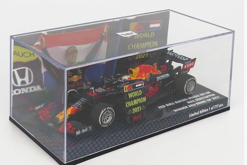 MINICHAMPS - RED BULL - F1 RB16B HONDA RA620H TEAM ASTON MARTIN N 33 WINNER ABU DHABI GP 2021 WITH PIT BOARD WORLD CHAMPION  MAX VERSTAPPEN