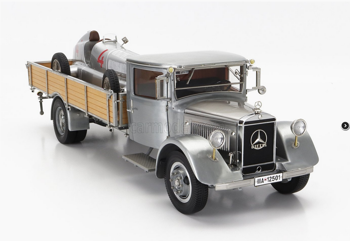 CMC - MERCEDES BENZ - SET 2X LO2750 PLATFORM TRUCK WITH WOODEN BOX CAR TRANSPORTER 1936 + F1 W25 N 4 MONACO GP 1935 L.FAGIOLI