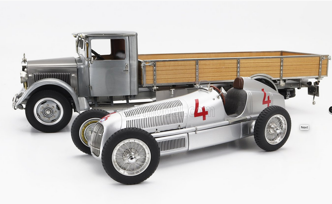 CMC - MERCEDES BENZ - SET 2X LO2750 PLATFORM TRUCK WITH WOODEN BOX CAR TRANSPORTER 1936 + F1 W25 N 4 MONACO GP 1935 L.FAGIOLI