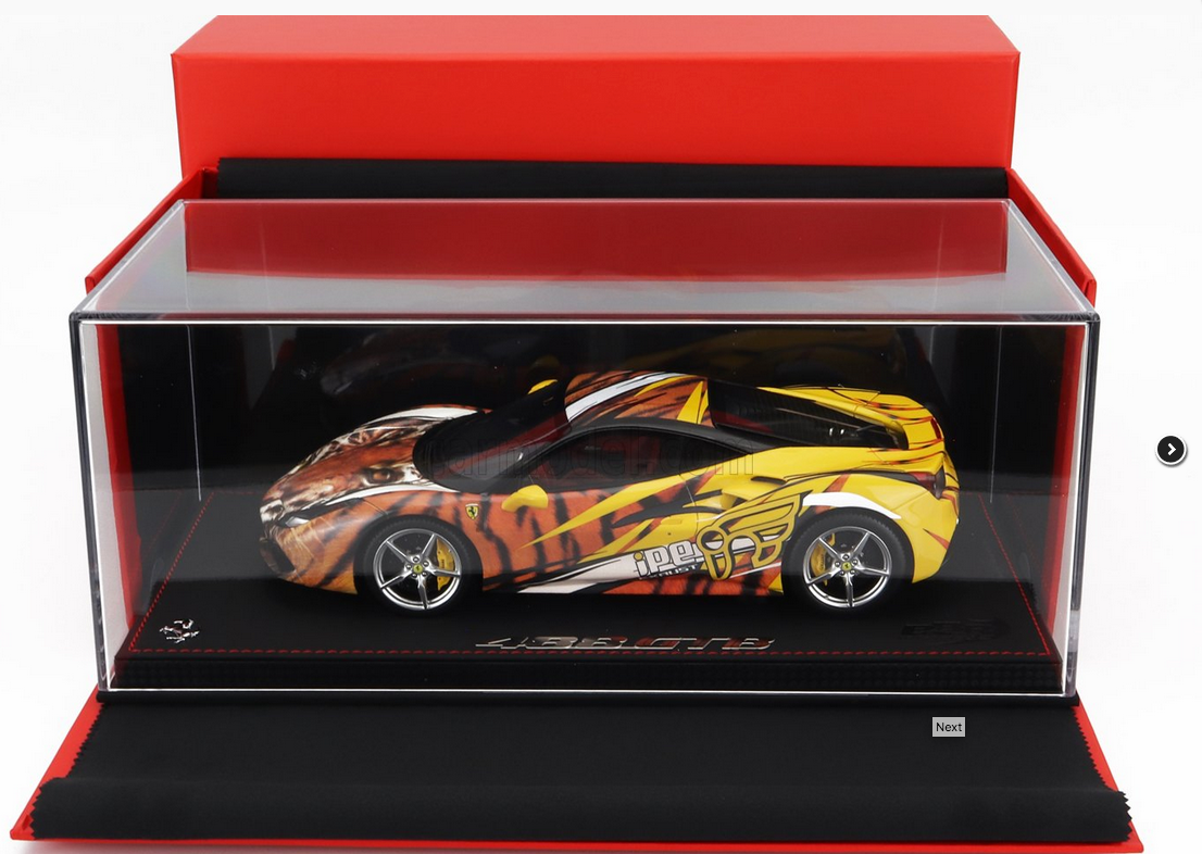 BBR-MODELS - 1/18 - FERRARI - 458 GTB IPE TIGER 2021 - CON VETRINA - WITH SHOWCASE - YELLOW ORANGE BLACK