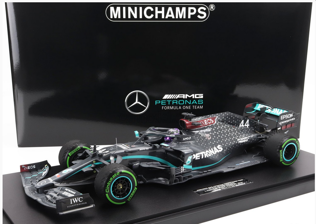 MINICHAMPS - MERCEDES GP - F1 W11 EQ PERFORMANCE TEAM AMG PETRONAS MOTORSPORT N 44 (WITH RAIN TYRES - 7 TIMES WORLD CHAMPION) WINNER TURKISH GP 2020 LEWIS HAMILTON - CON VETRINA - WITH SHOWCASE