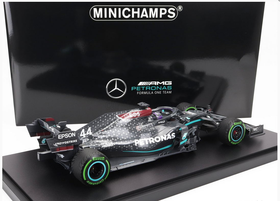 MINICHAMPS - MERCEDES GP - F1 W11 EQ PERFORMANCE TEAM AMG PETRONAS MOTORSPORT N 44 (WITH RAIN TYRES - 7 TIMES WORLD CHAMPION) WINNER TURKISH GP 2020 LEWIS HAMILTON - CON VETRINA - WITH SHOWCASE