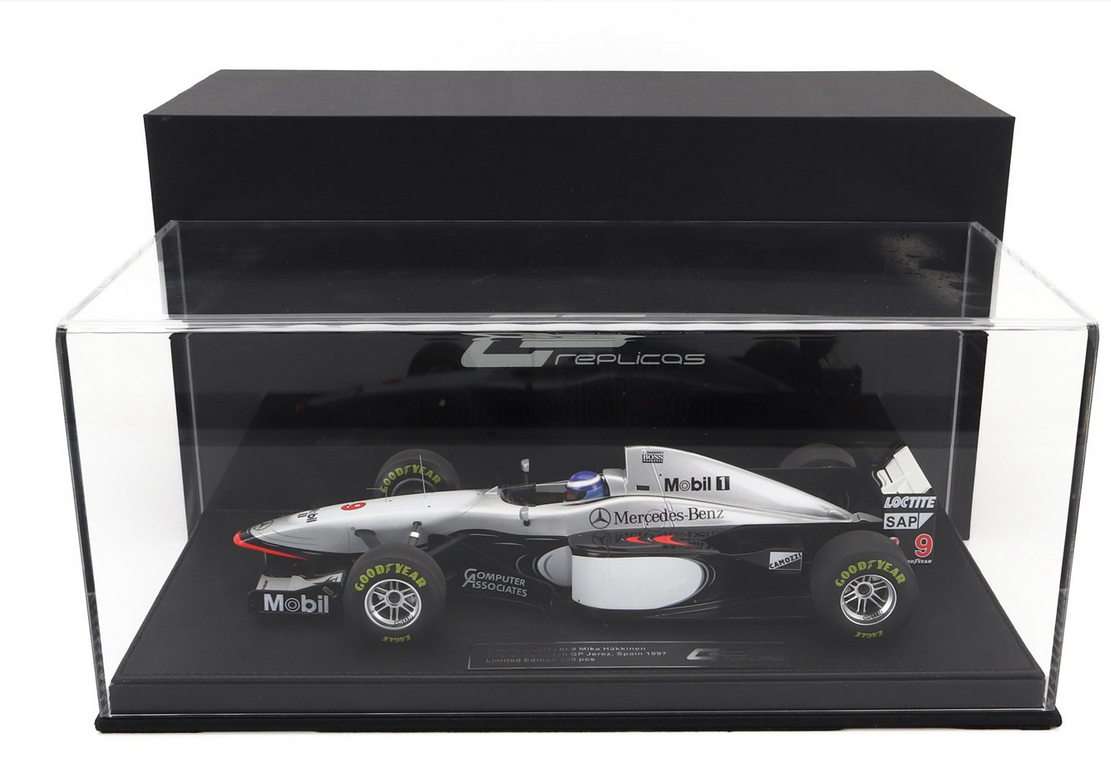 GP-REPLICAS - 1/18 - McLAREN - F1 MP4/12 MERCEDES N 9 WINNER EUROPEAN GP 1997 (with driver figure)  MIKA HAKKINEN - SILVER BLACK