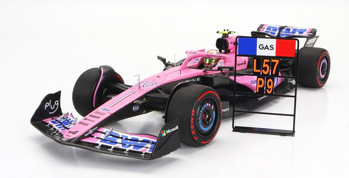 MINICHAMPS - 1/18 - RENAULT - F1 A523 TEAM BWT ALPINE N 10 9th BAHRAIN GP WITH PIT BOARD 2023 PIERRE GASLY - PINK BLACK BLUE