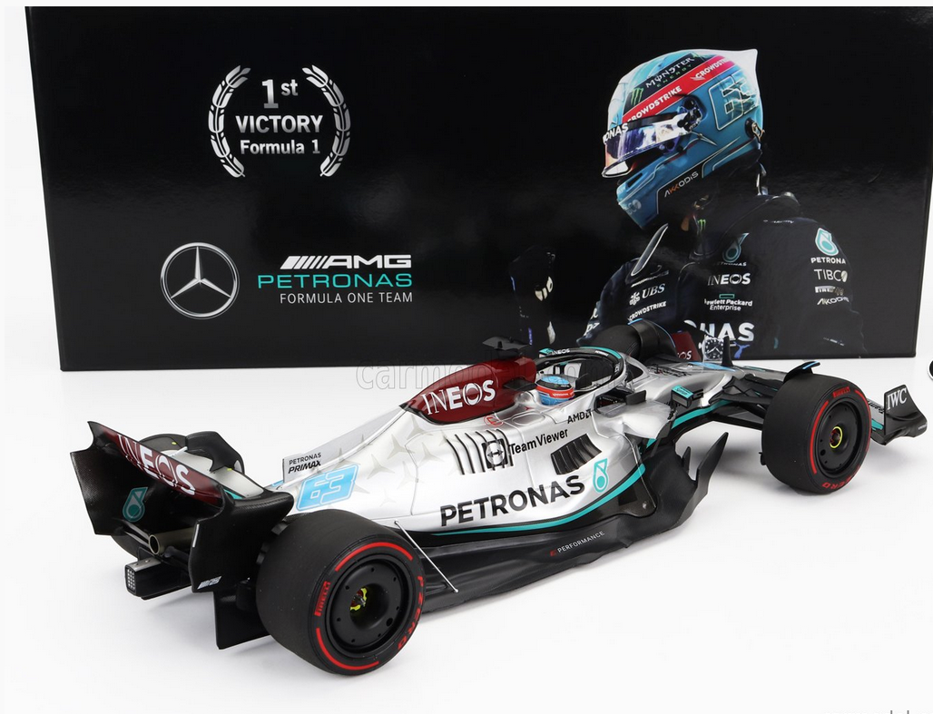 MINICHAMPS - 1/18 - MERCEDES GP - F1 W13E TEAM MERCEDES-AMG PETRONAS F1 N 63 WINNER BRAZILIAN GP 2022 GEORGE RUSSEL - SILVER GREEN