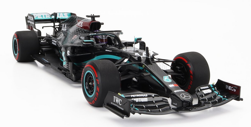 MINICHAMPS - MERCEDES GP - F1 W11 EQ PERFORMANCE TEAM AMG PETRONAS MOTORSPORT N 44 WORLD CHAMPION WINNER EIFEL GP 2020 (91st WIN) LEWIS HAMILTON 2  - WITH MICHAEL SCHUMACHER HELMET AND PIT BOARD