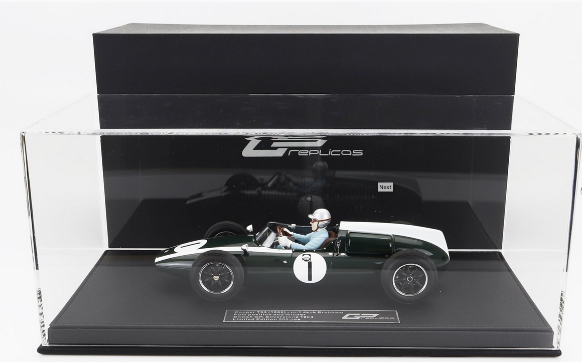 GP-REPLICAS - 1/18 - COOPER - F1 T53 N 1 POLE POSITION WINNER BRITISH SILVERSTONE GP WORLD CHAMPION (with pilot figure) 1960 JACK BRABHAM - GREEN