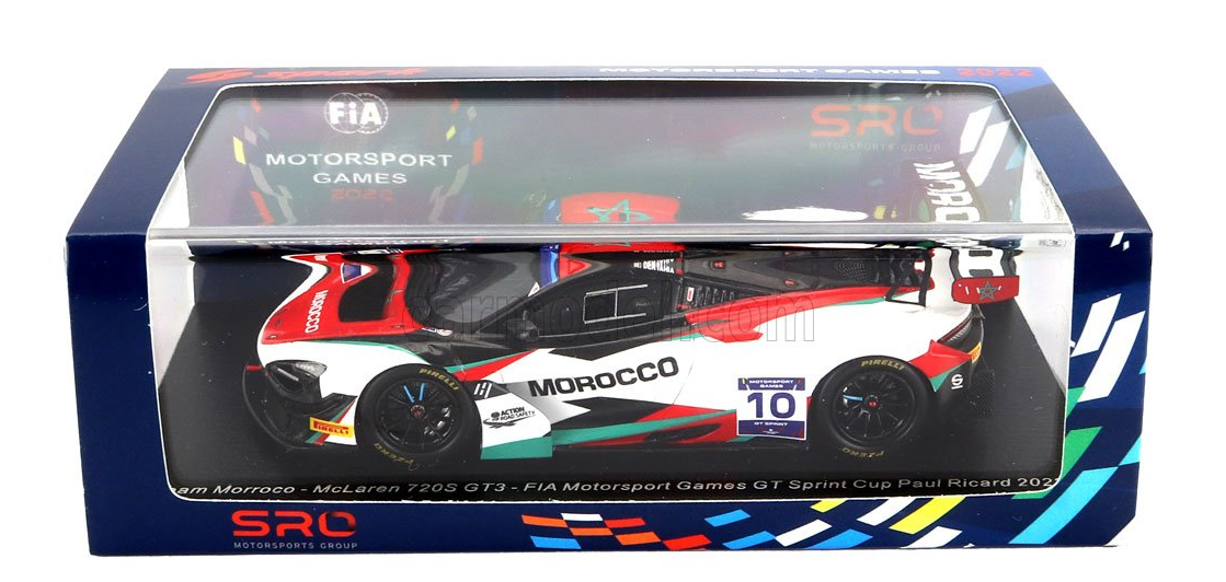 SPARK-MODEL - 1/43 - McLAREN - 720S GT3 TEAM MOROCCO N 10 FIA MOTORSPORT GAMES SPRINT CUP PAUL RICHARD 2022 M.BANYAHIA - WHITE RED