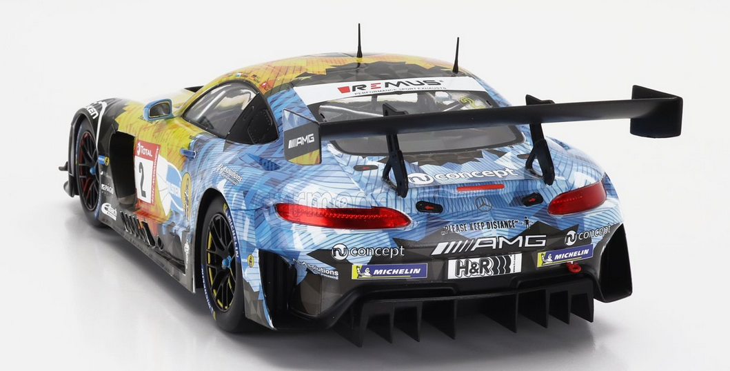 IXO-MODELS - 1/18 - MERCEDES BENZ - AMG GT3 EVO TEAM HRT N 2 24h NURBURGRING 2020 YELMER BUURMAN - HUBERT HAUPT - NICO BASTIAN - PHILIP ELLIS - YELLOW BLUE BLACK