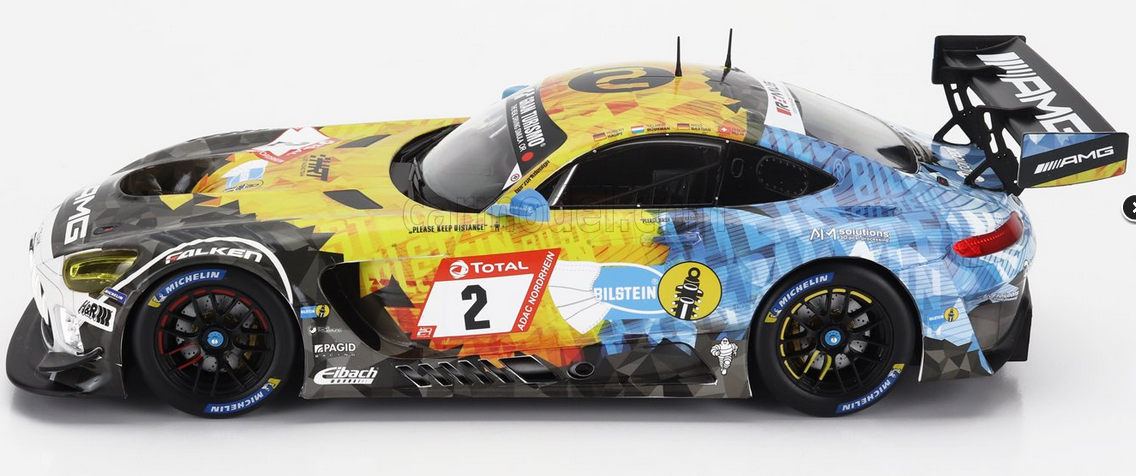 IXO-MODELS - 1/18 - MERCEDES BENZ - AMG GT3 EVO TEAM HRT N 2 24h NURBURGRING 2020 YELMER BUURMAN - HUBERT HAUPT - NICO BASTIAN - PHILIP ELLIS - YELLOW BLUE BLACK