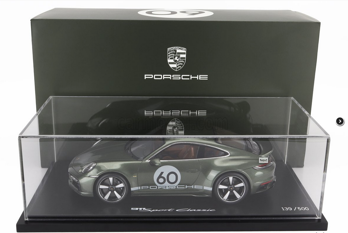 SPARK-MODEL - 1/18 - PORSCHE - 911 992 SPORT CLASSIC N 60 COUPE 2022 - CON VETRINA - WITH SHOWCASE - OAK GREEN