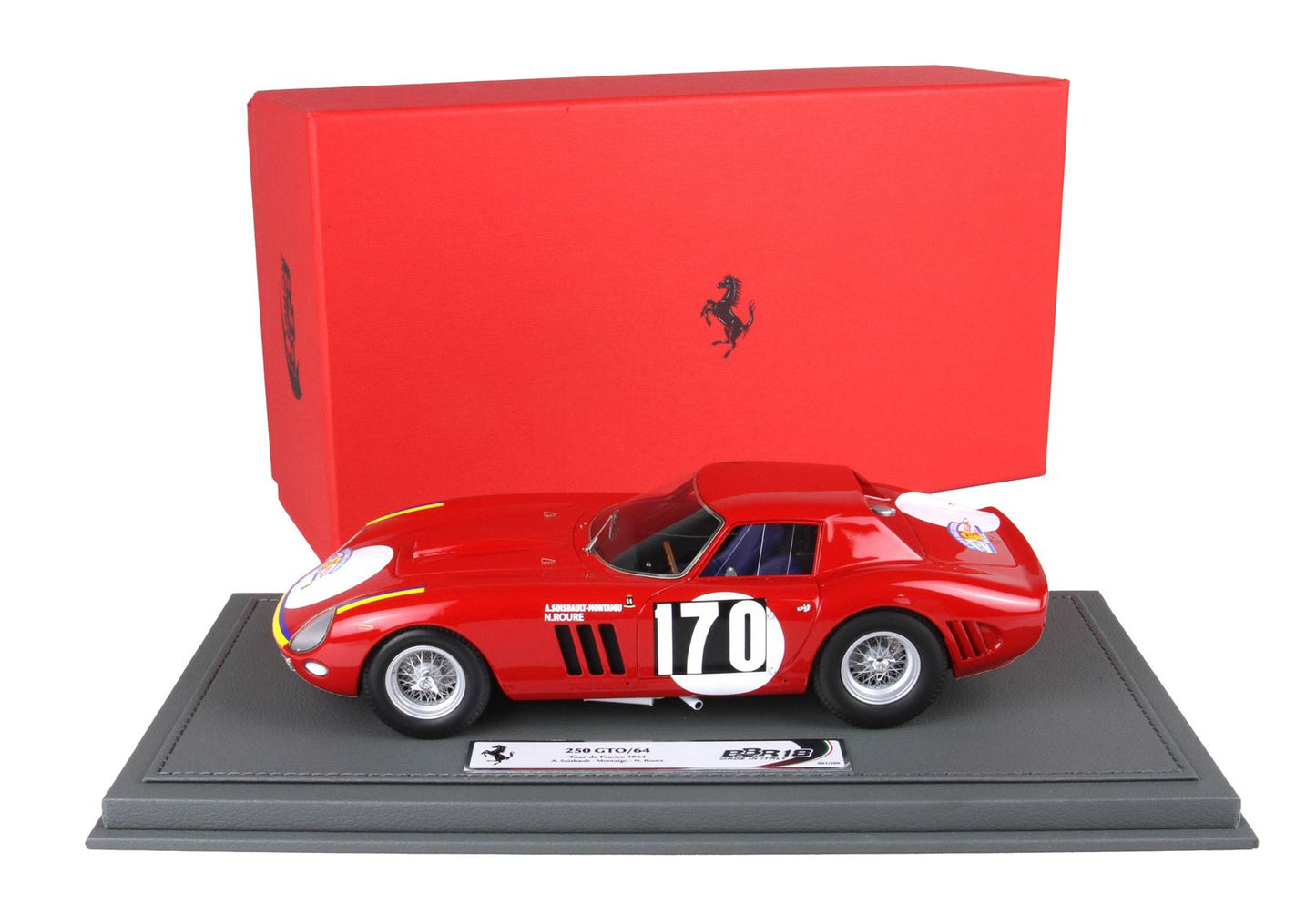 BBR-MODELS - 1/18Ferrari 250 GTO Tour De France 1964 Car N. 170 A. Soisbault . Montaigu - N. Roure  con Vetrinetta