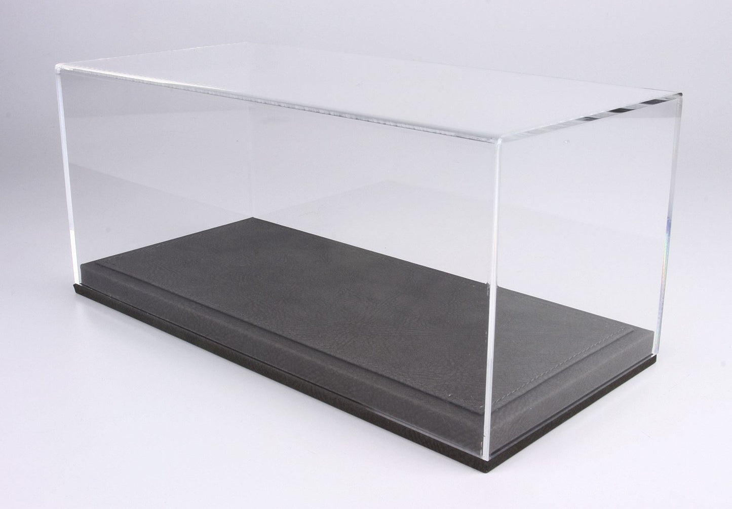 Vetrina in plexiglass con base in ecopelle grigia